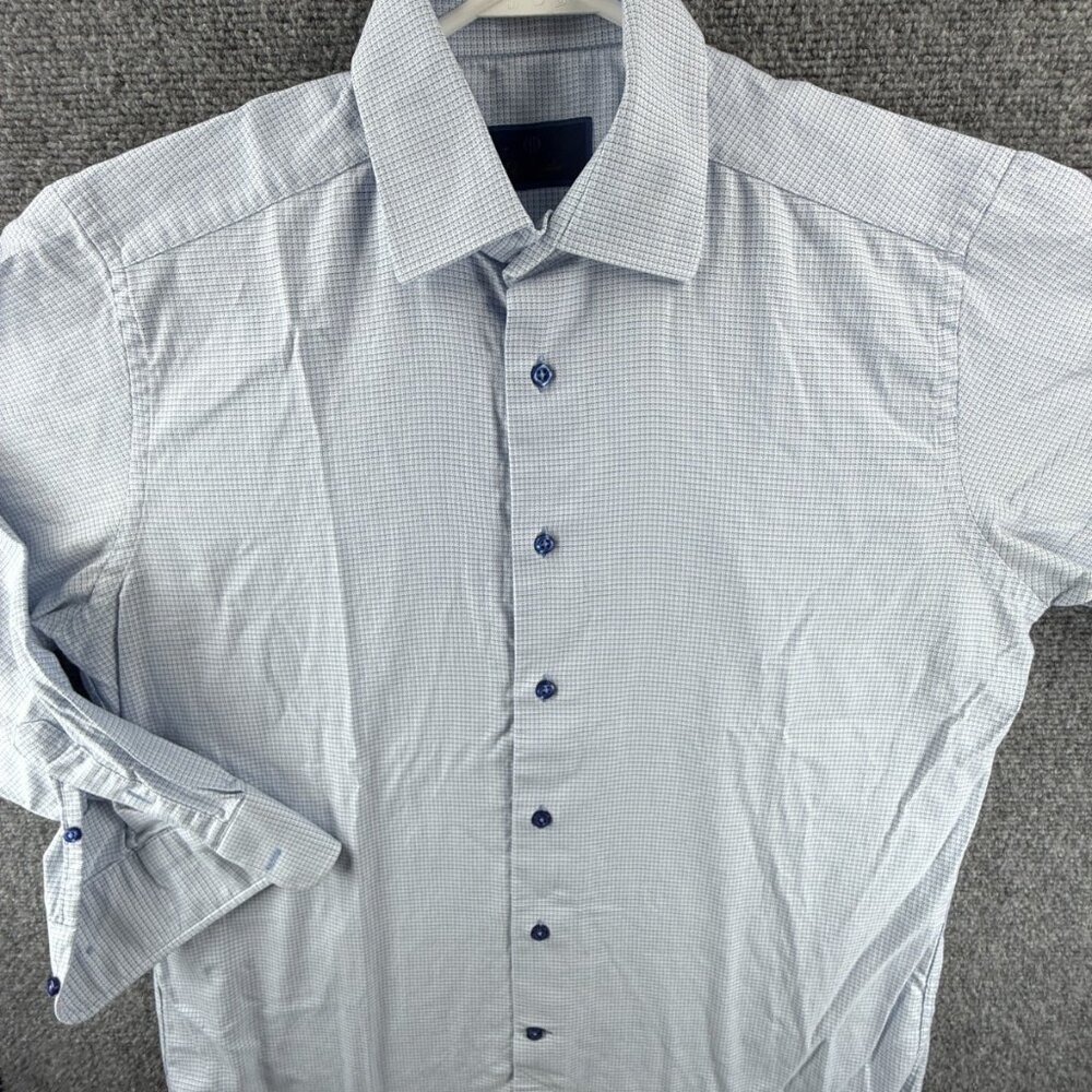 David Donahue Blue Checkered Casual Button Down Shirt